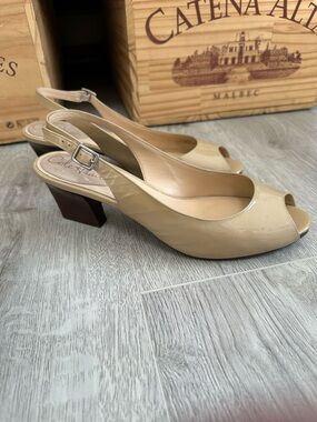 Cole Haan Nude Patent Peep-Toe Slingback Heels size 8 Nike air technology